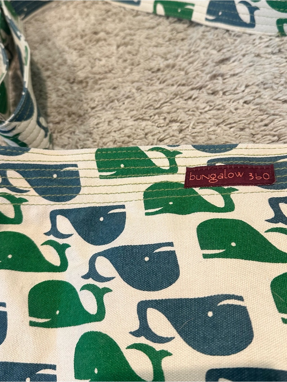 bungalow 360 Green & Navy Whale Pattern Tote